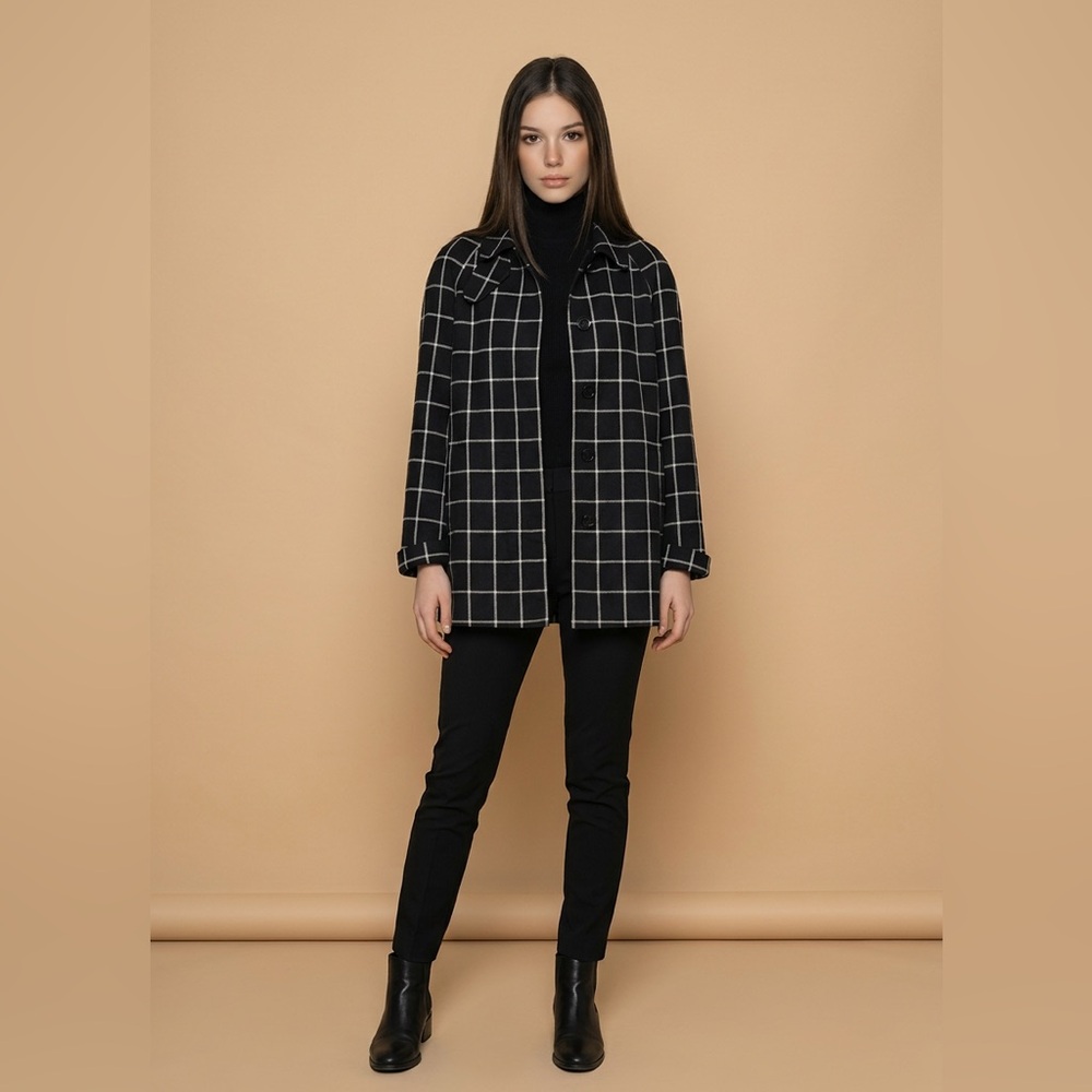 Lauren Ralph Lauren Black White Window Pane Coat